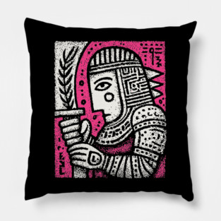 Medieval Knight Portrait Folk Art Pillow