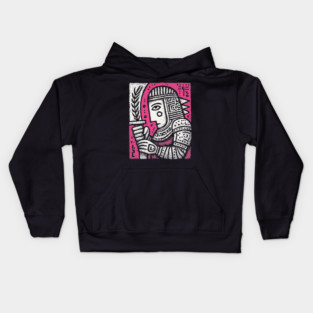 Medieval Knight Portrait Folk Art Kids Hoodie