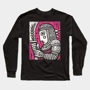 Medieval Knight Portrait Folk Art Long Sleeve T-Shirt