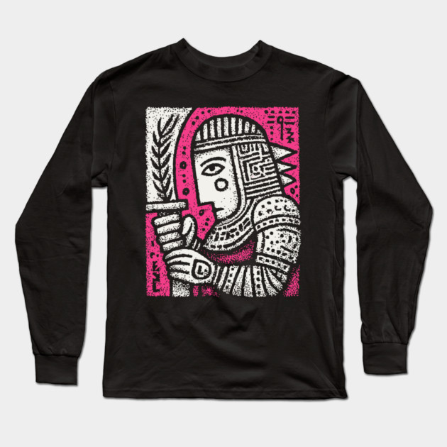 Medieval Knight Portrait Folk Art Long Sleeve T-Shirt by TuncGK