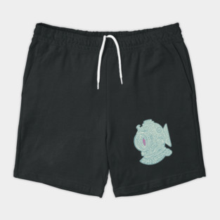 Stylized Fish Diver Helmet Woodcut Shorts