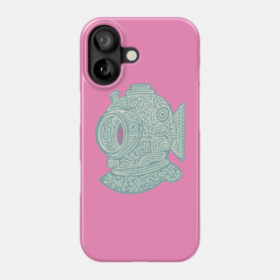 Stylized Fish Diver Helmet Woodcut Phone Case