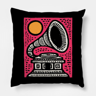 Vintage Gramophone Music - Vibrant Pop Art Design Pillow