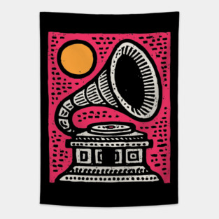 Vintage Gramophone Music - Vibrant Pop Art Design Tapestry