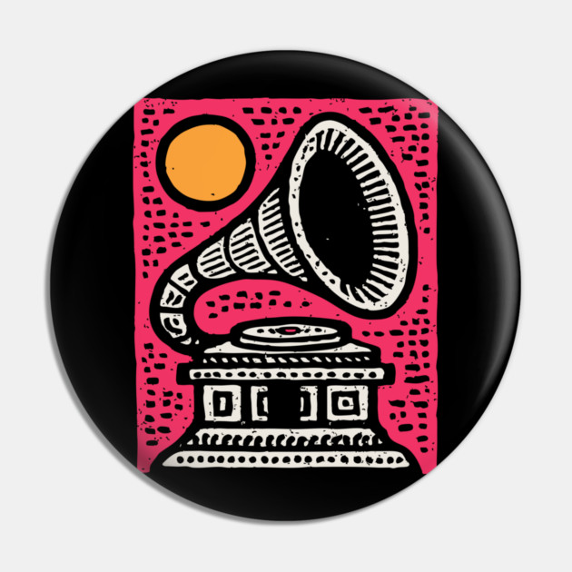 Vintage Gramophone Music - Vibrant Pop Art Design Pin by TuncGK
