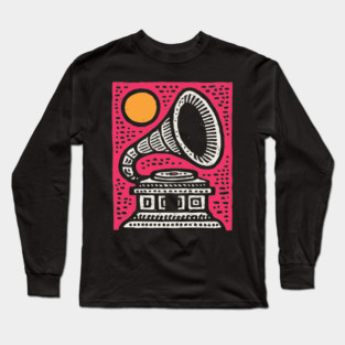 Vintage Gramophone Music - Vibrant Pop Art Design Long Sleeve T-Shirt