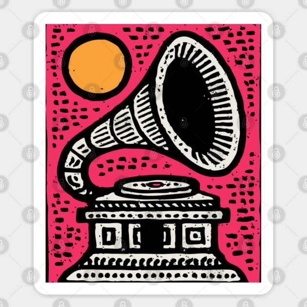 Vintage Gramophone Music - Vibrant Pop Art Design Sticker by TuncGK