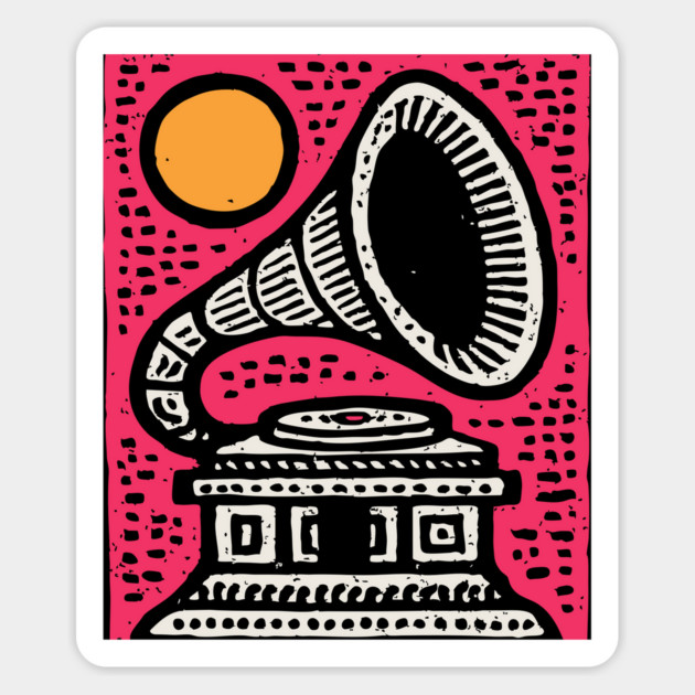 Vintage Gramophone Music - Vibrant Pop Art Design Magnet by TuncGK