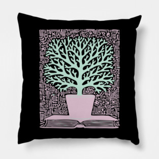 Tree of Knowledge From Book Folk Art Pillow
