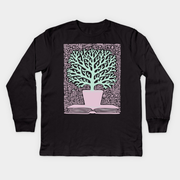 Tree of Knowledge From Book Folk Art Kids Long Sleeve T-Shirt by TuncGK
