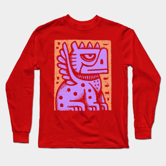 Mythical Griffin Folk Art Print Long Sleeve T-Shirt by TuncGK