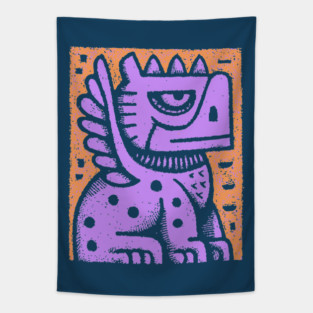 Mythical Griffin Folk Art Print Tapestry