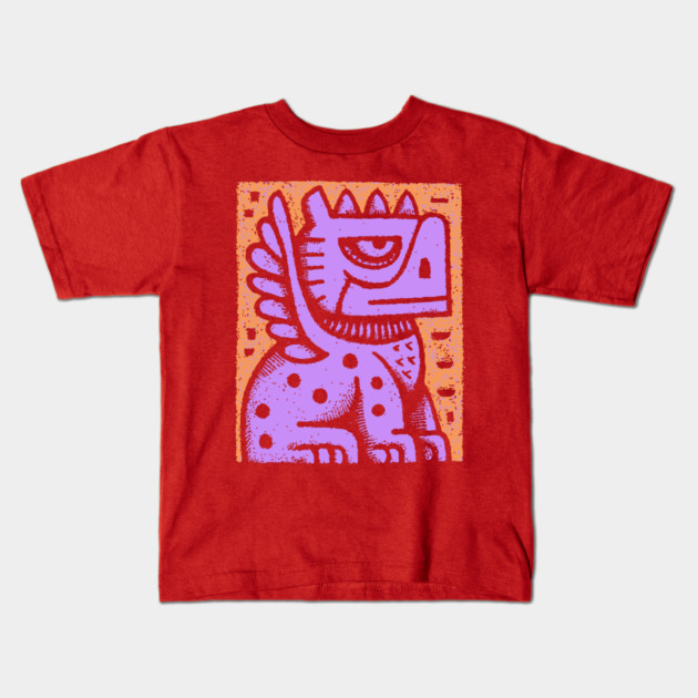Mythical Griffin Folk Art Print Kids T-Shirt by TuncGK