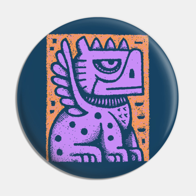 Mythical Griffin Folk Art Print Pin by TuncGK