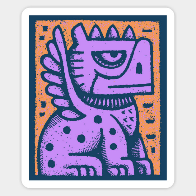 Mythical Griffin Folk Art Print Magnet by TuncGK