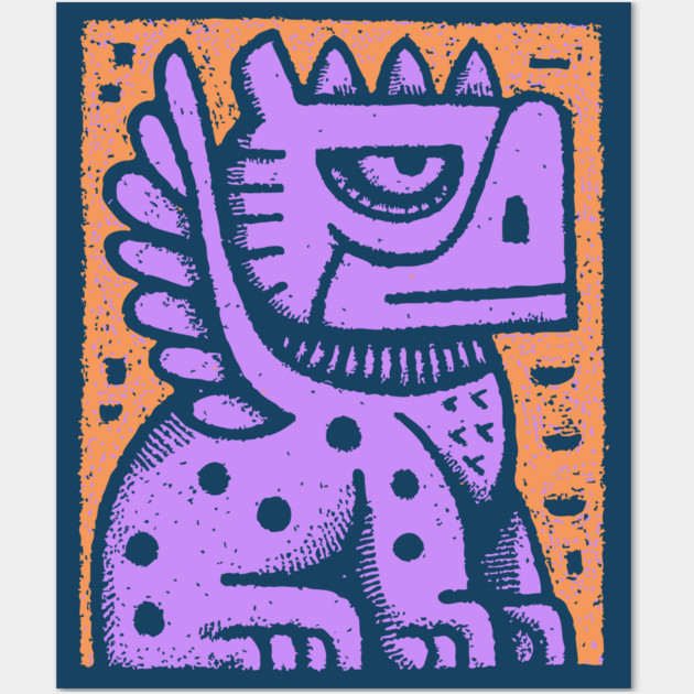 Mythical Griffin Folk Art Print Wall Art by TuncGK