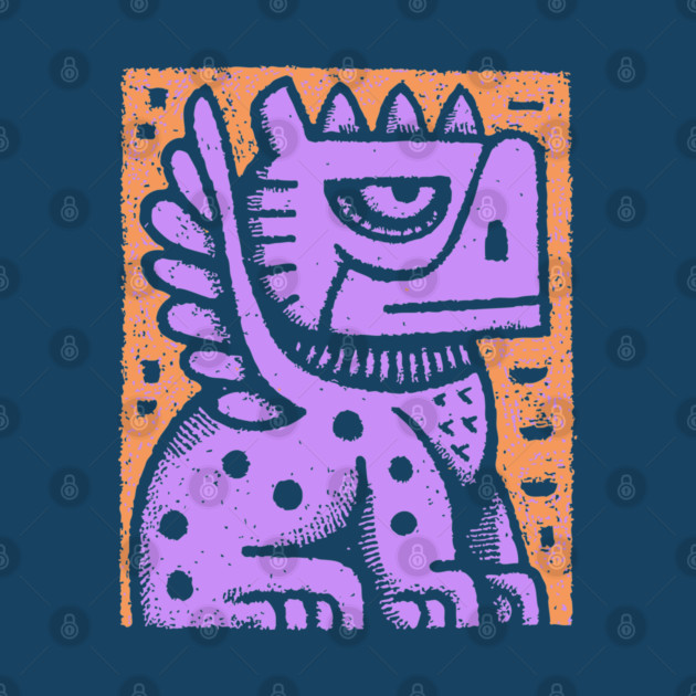 Mythical Griffin Folk Art Print by TuncGK