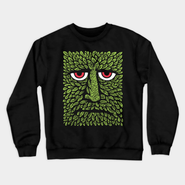 Green Man Forest Spirit Woodcut Crewneck Sweatshirt by TuncGK