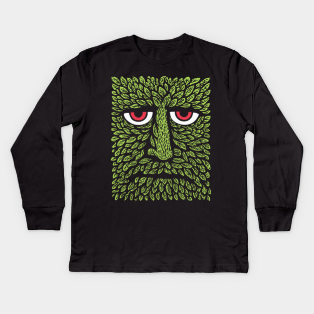 Green Man Forest Spirit Woodcut Kids Long Sleeve T-Shirt by TuncGK