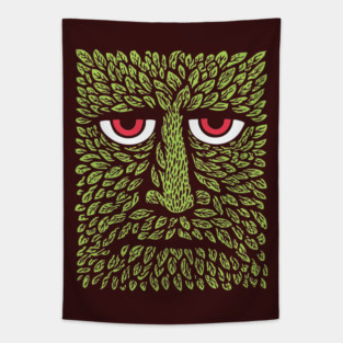 Green Man Forest Spirit Woodcut Tapestry