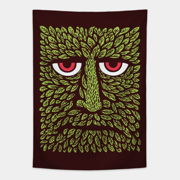 Green Man Forest Spirit Woodcut Tapestry by TuncGK