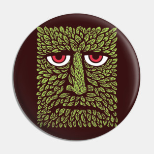 Green Man Forest Spirit Woodcut Pin