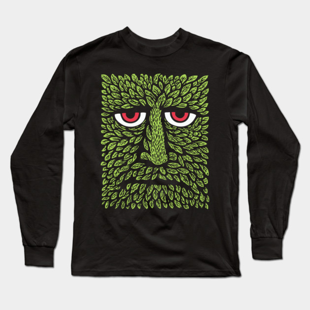 Green Man Forest Spirit Woodcut Long Sleeve T-Shirt by TuncGK