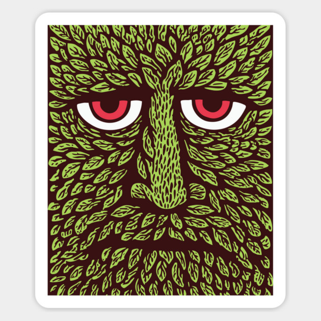 Green Man Forest Spirit Woodcut Magnet by TuncGK