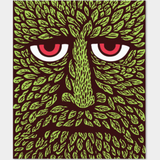 Green Man Forest Spirit Woodcut Posters and Art