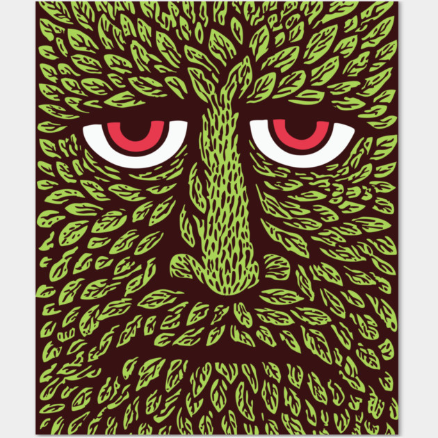 Green Man Forest Spirit Woodcut Wall Art by TuncGK