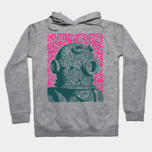 Vintage Deep Sea Diver Linocut Hoodie