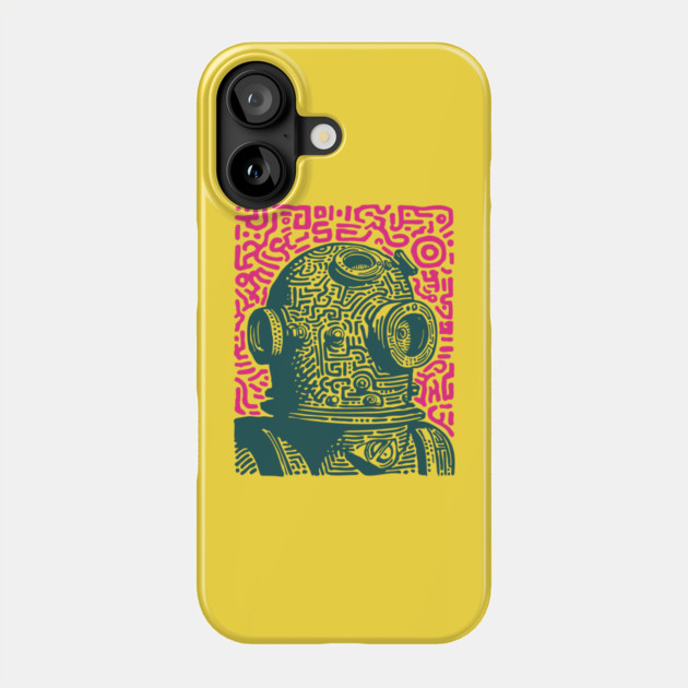 Vintage Deep Sea Diver Linocut Phone Case by TuncGK