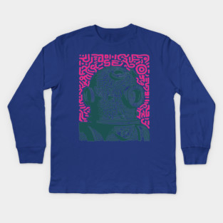 Vintage Deep Sea Diver Linocut Kids Long Sleeve T-Shirt