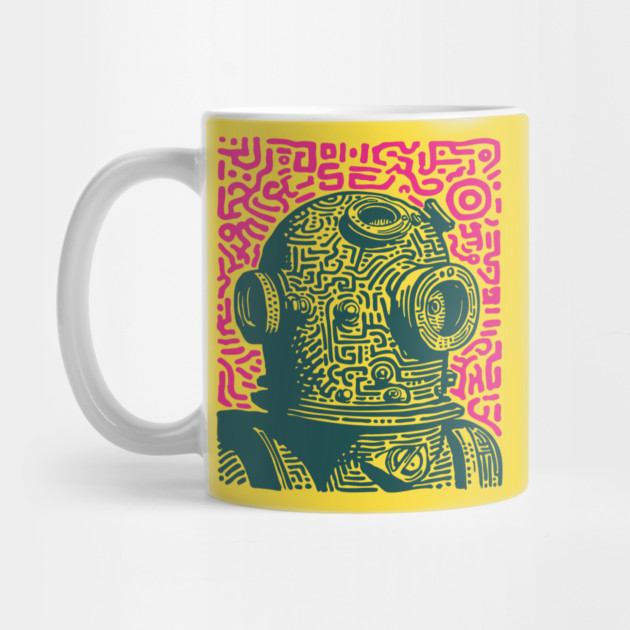 Vintage Deep Sea Diver Linocut by TuncGK