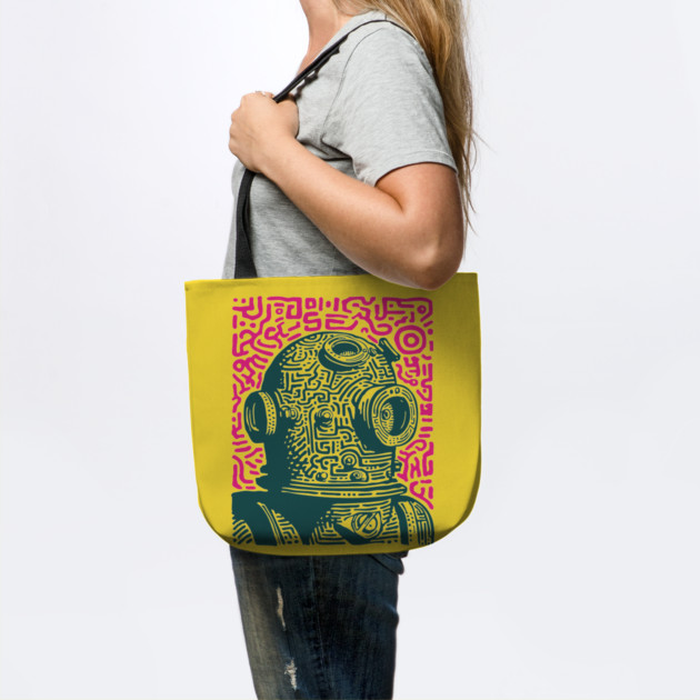 Vintage Deep Sea Diver Linocut by TuncGK