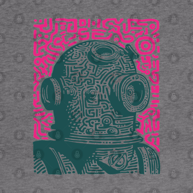 Vintage Deep Sea Diver Linocut by TuncGK