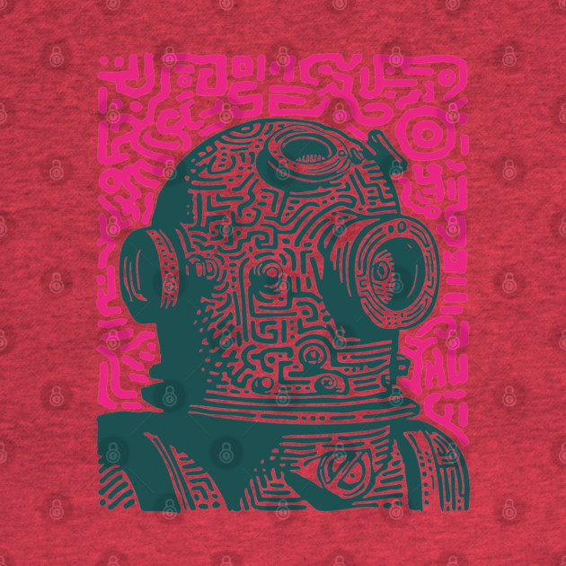 Vintage Deep Sea Diver Linocut by TuncGK