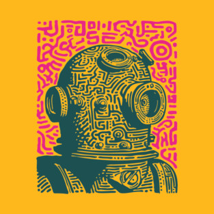 Vintage Deep Sea Diver Linocut T-Shirt