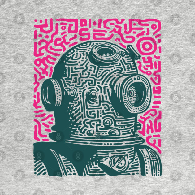 Vintage Deep Sea Diver Linocut by TuncGK