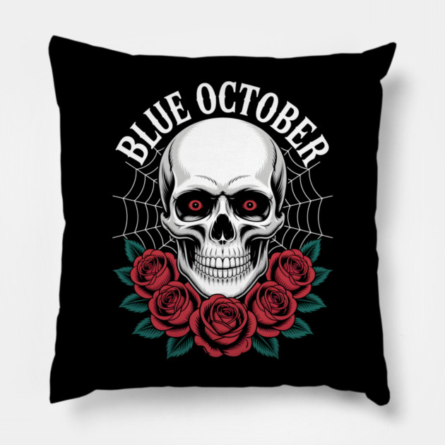 Blue October Skull Roses Gothic Band Pillow by norhando