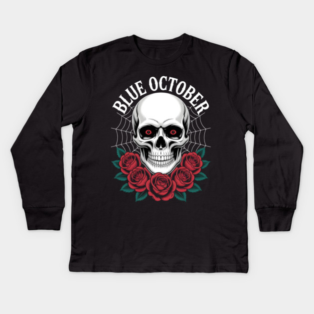 Blue October Skull Roses Gothic Band Kids Long Sleeve T-Shirt by norhando