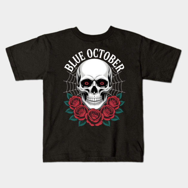 Blue October Skull Roses Gothic Band Kids T-Shirt by norhando