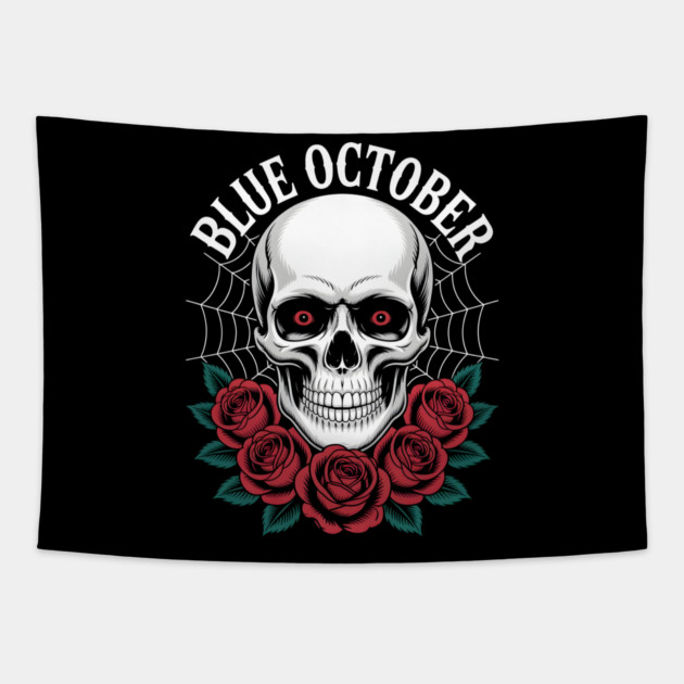 Blue October Skull Roses Gothic Band Tapestry by norhando