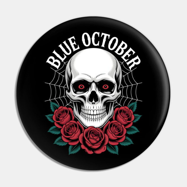 Blue October Skull Roses Gothic Band Pin by norhando