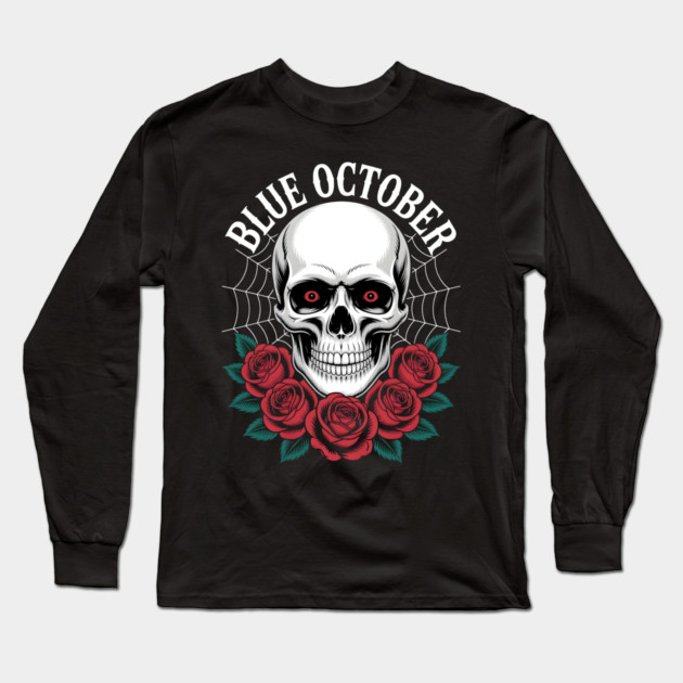 Blue October Skull Roses Gothic Band Long Sleeve T-Shirt by norhando
