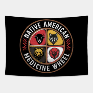 Medicine Wheel Spiritual Balance Buffalo Wolf Bear Eagle Tapestry