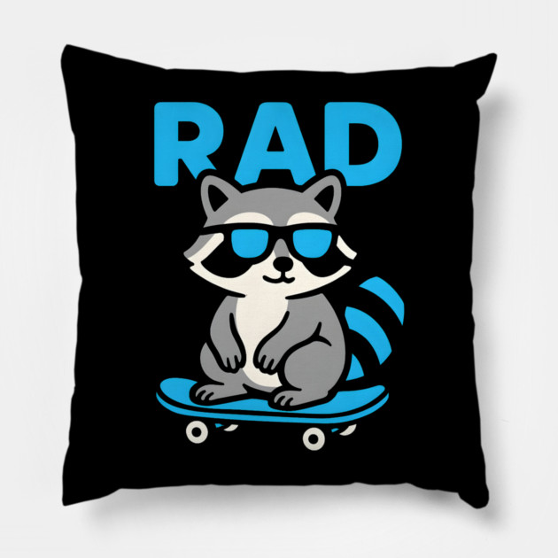 RAD Raccoon Skateboard Design – Cool Skater Raccoon Graphic Pillow by MakerMind8.2