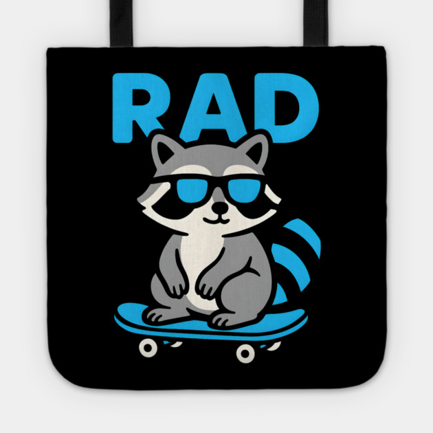 RAD Raccoon Skateboard Design – Cool Skater Raccoon Graphic Tote by MakerMind8.2