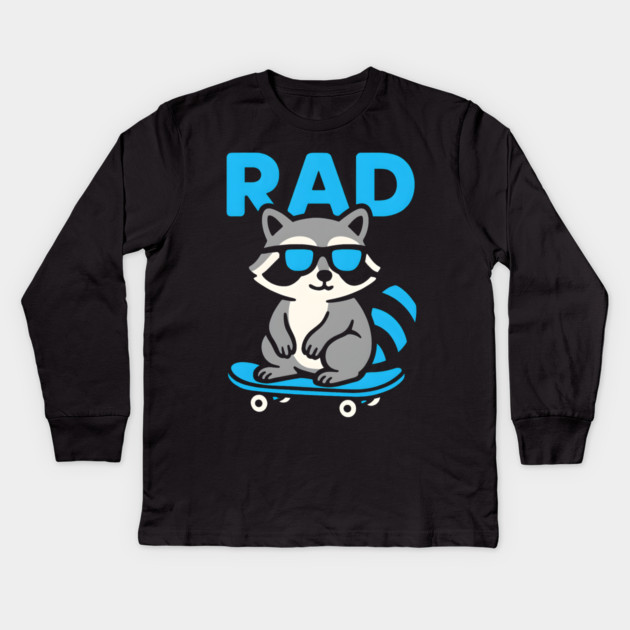 RAD Raccoon Skateboard Design – Cool Skater Raccoon Graphic Kids Long Sleeve T-Shirt by MakerMind8.2