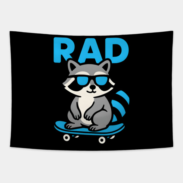 RAD Raccoon Skateboard Design – Cool Skater Raccoon Graphic Tapestry by MakerMind8.2